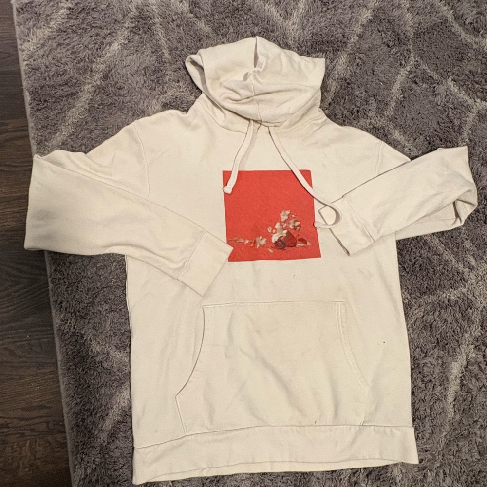 Men's Cream Hoodie with Red Graphic